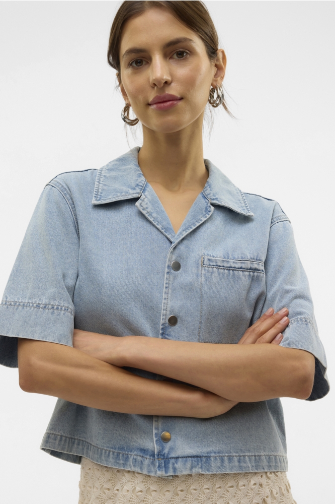 VMMARY 2/4 V-NECK DNM SHIRT SI313 10328478 LIGHT BLUE DENIM